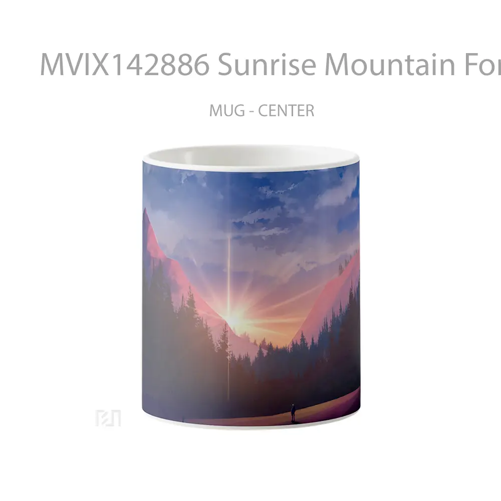 Mug Sunrise Mountain Forest Digital Art Gelas Pemandangan Alam