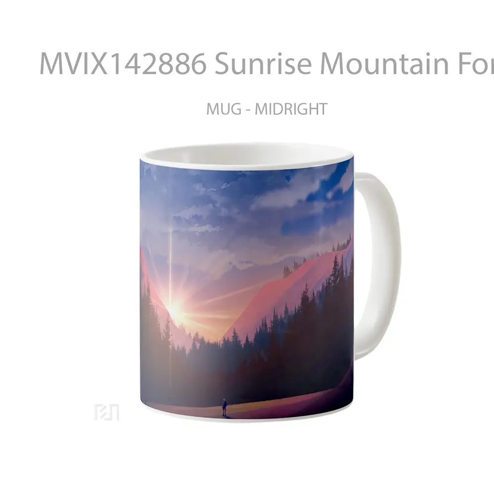 Mug Sunrise Mountain Forest Digital Art Gelas Pemandangan Alam - All-side / Desain