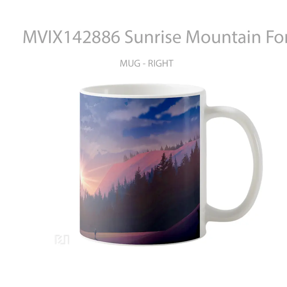 Mug Sunrise Mountain Forest Digital Art Gelas Pemandangan Alam - All-side / Desain