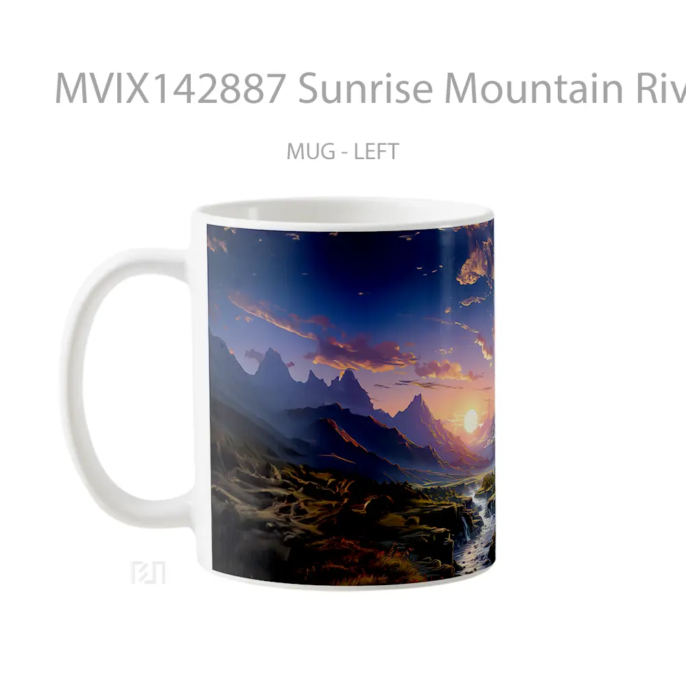 Mug Sunrise Mountain River Landscape Scenery Digital Art Gelas Pemandangan Alam - All-side / Desain