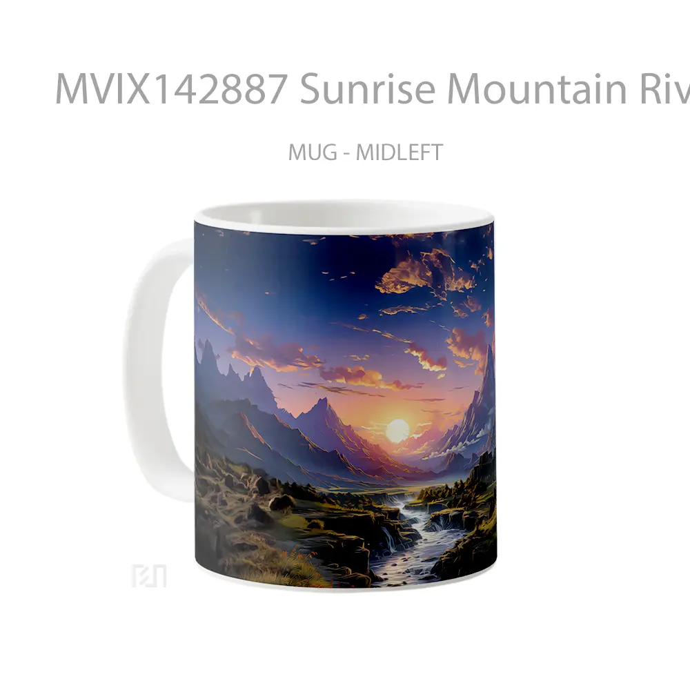 Mug Sunrise Mountain River Landscape Scenery Digital Art Gelas Pemandangan Alam - All-side / Desain