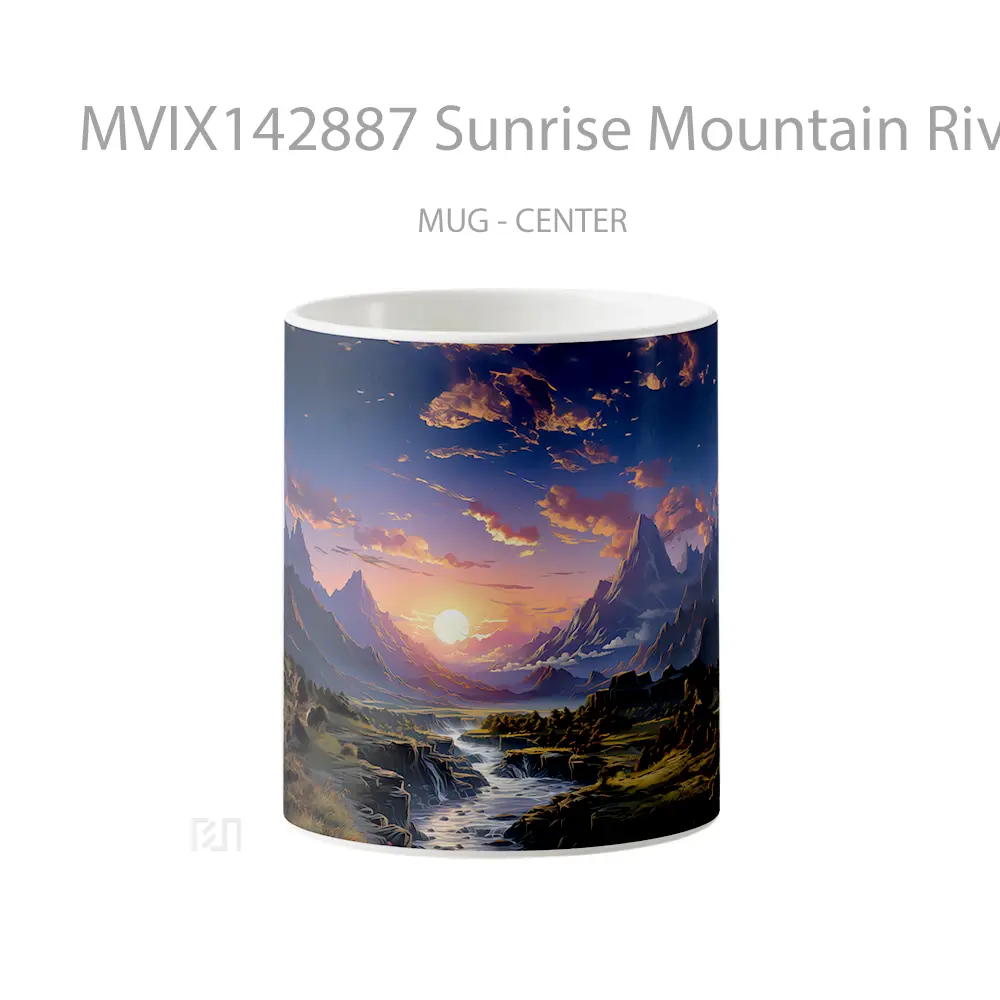 Mug Sunrise Mountain River Landscape Scenery Digital Art Gelas Pemandangan Alam