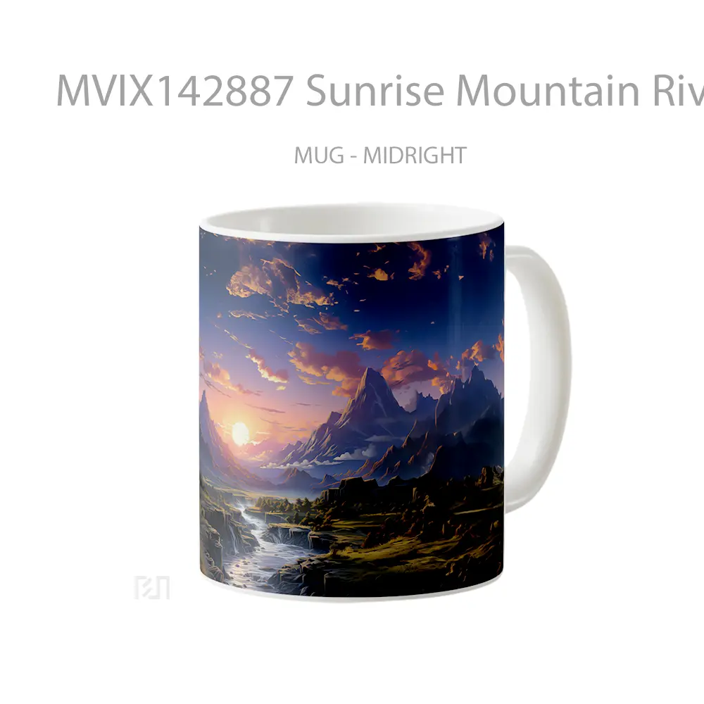 Mug Sunrise Mountain River Landscape Scenery Digital Art Gelas Pemandangan Alam - All-side / Desain