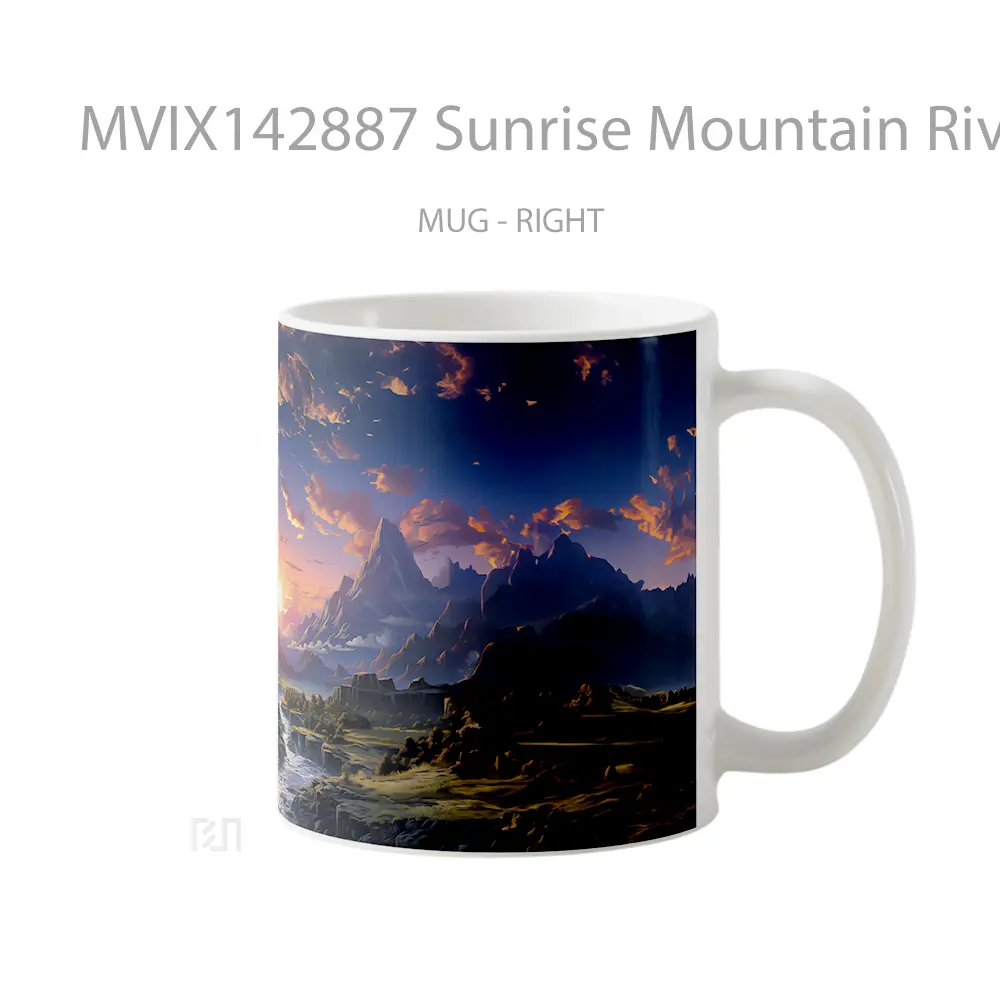 Mug Sunrise Mountain River Landscape Scenery Digital Art Gelas Pemandangan Alam - All-side / Desain