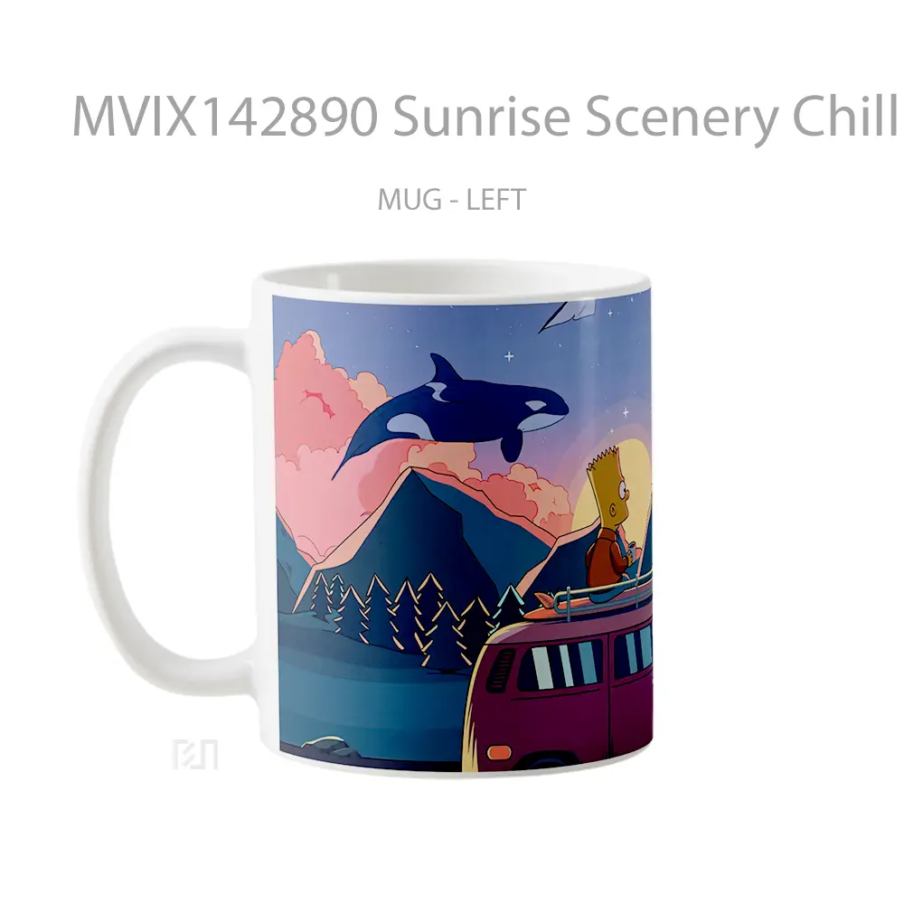 Mug Sunrise Scenery Chill Coffee Bart Simpson Digital Art Gelas Pemandangan Alam - All-side / Desain