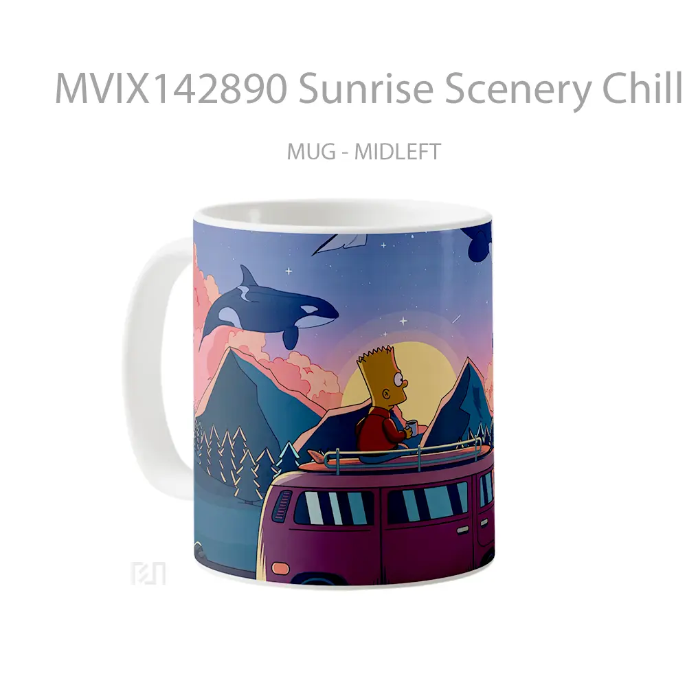 Mug Sunrise Scenery Chill Coffee Bart Simpson Digital Art Gelas Pemandangan Alam - All-side / Desain