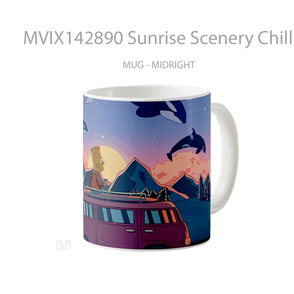 Mug Sunrise Scenery Chill Coffee Bart Simpson Digital Art Gelas Pemandangan Alam - All-side / Desain