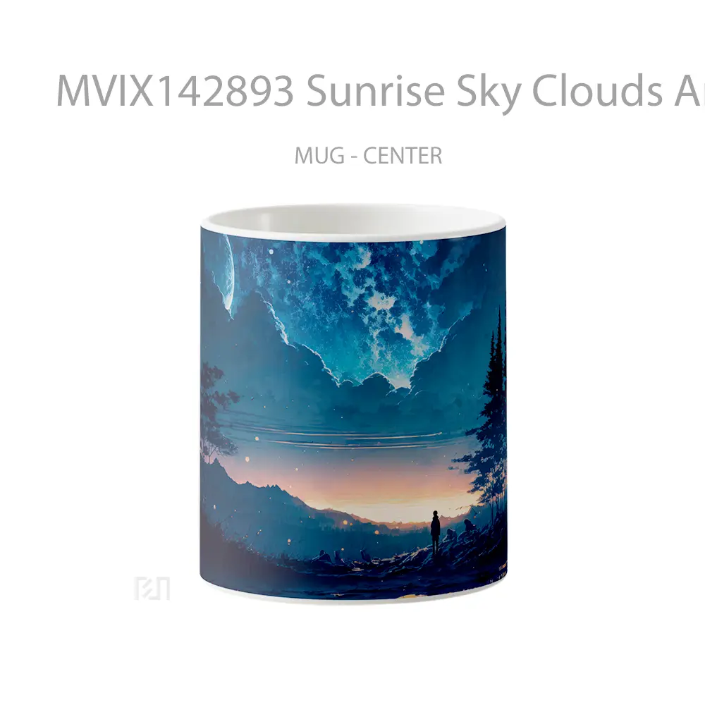 Mug Sunrise Sky Clouds Anime Scenery Cangkir Anime