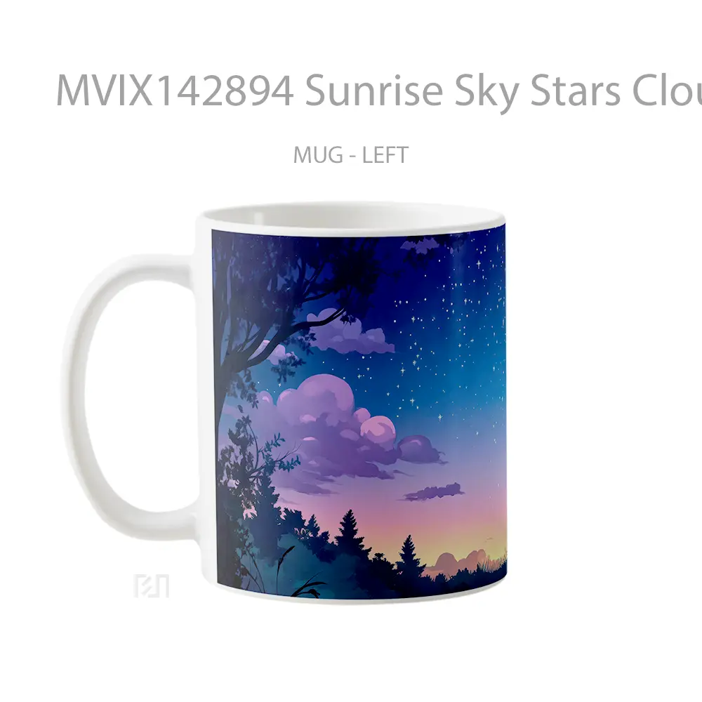 Mug Sunrise Sky Stars Clouds Forest Scenery Digital Art Gelas Pemandangan Alam - All-side / Desain
