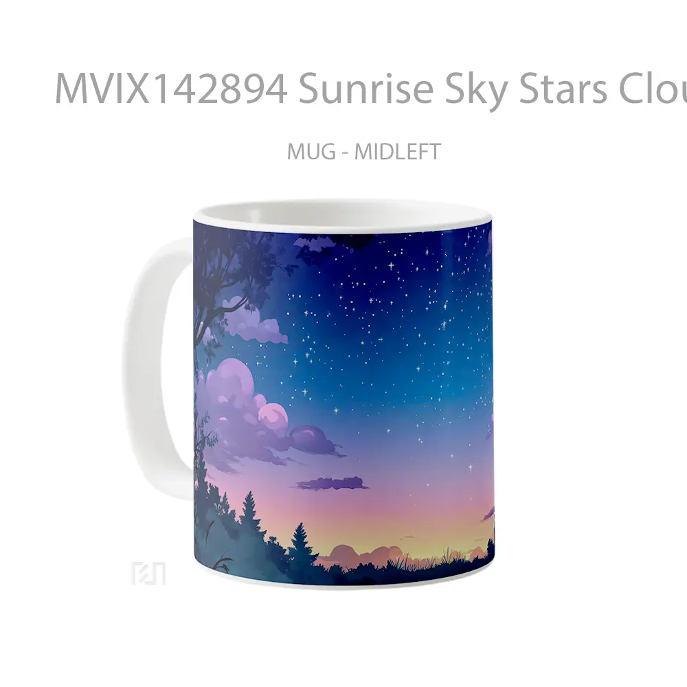 Mug Sunrise Sky Stars Clouds Forest Scenery Digital Art Gelas Pemandangan Alam - All-side / Desain