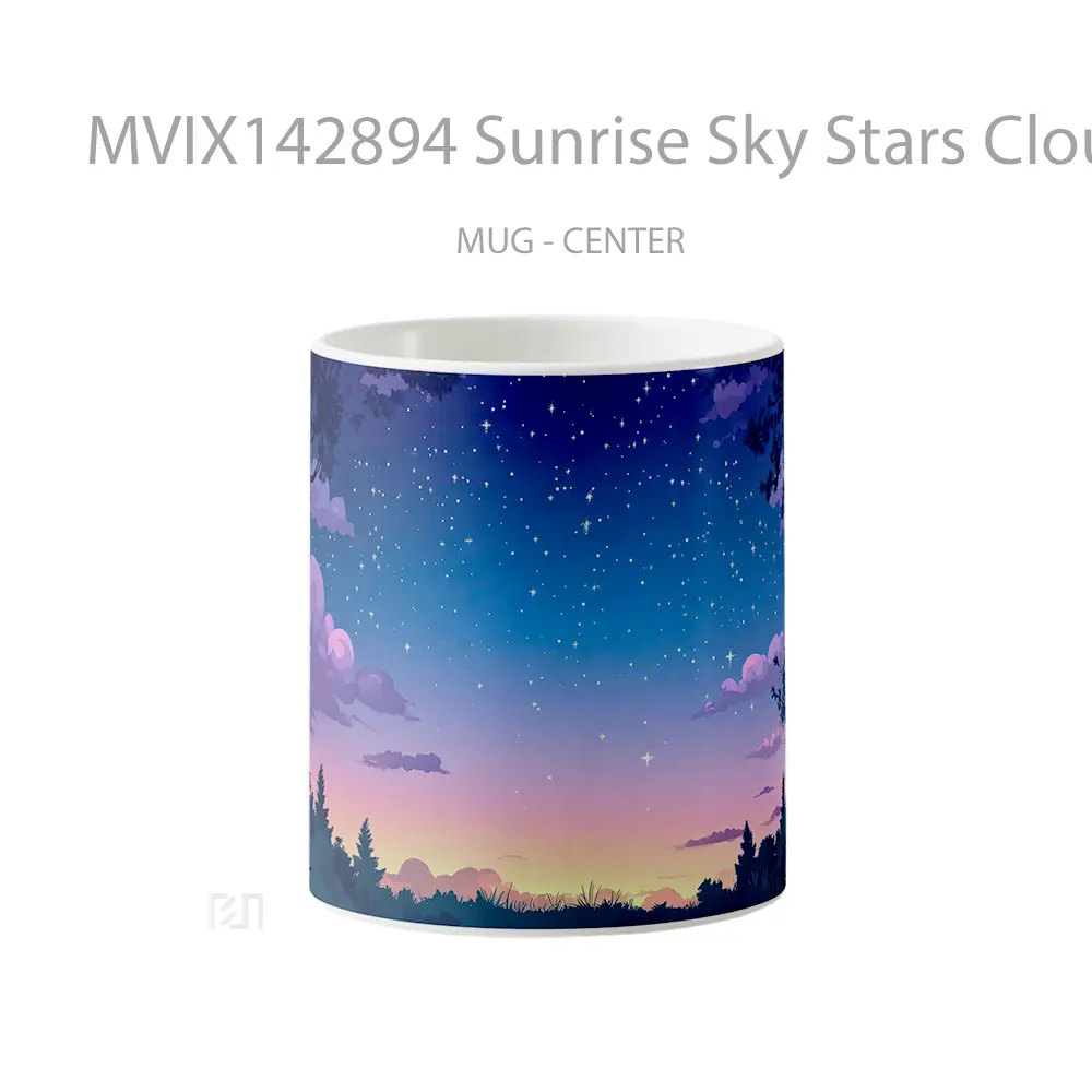 Mug Sunrise Sky Stars Clouds Forest Scenery Digital Art Gelas Pemandangan Alam