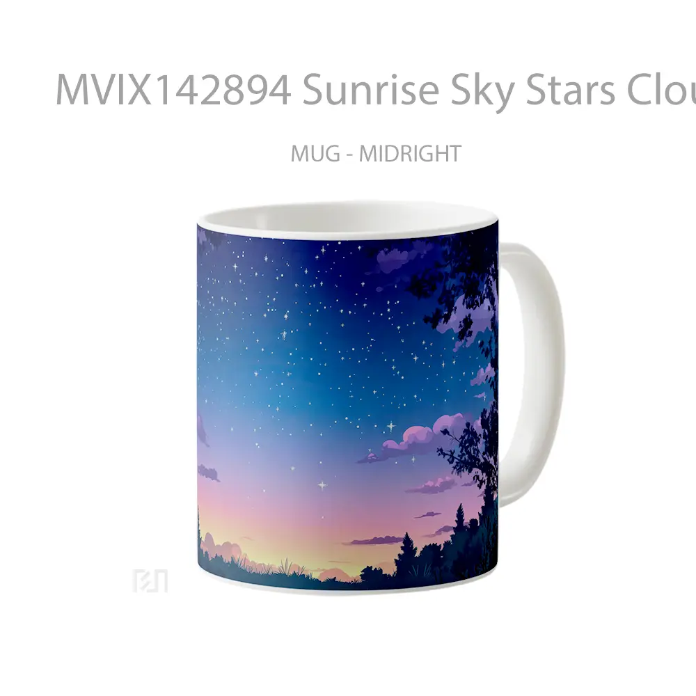 Mug Sunrise Sky Stars Clouds Forest Scenery Digital Art Gelas Pemandangan Alam - All-side / Desain