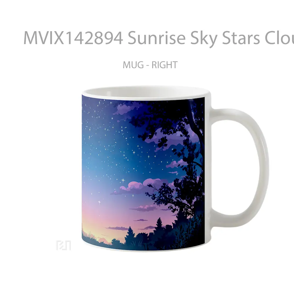Mug Sunrise Sky Stars Clouds Forest Scenery Digital Art Gelas Pemandangan Alam - All-side / Desain
