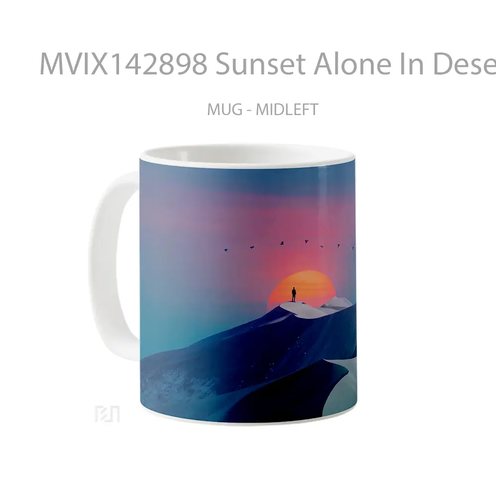 Mug Sunset Alone In Desert Scenery Digital Art Gelas Pemandangan Alam - All-side / Desain