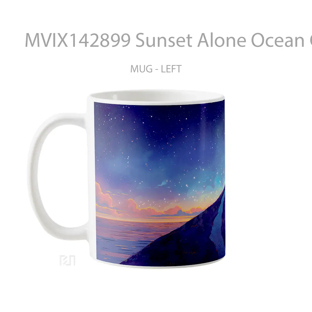 Mug Sunset Alone Ocean Cliff Scenery Digital Art Gelas Pemandangan Alam - All-side / Desain