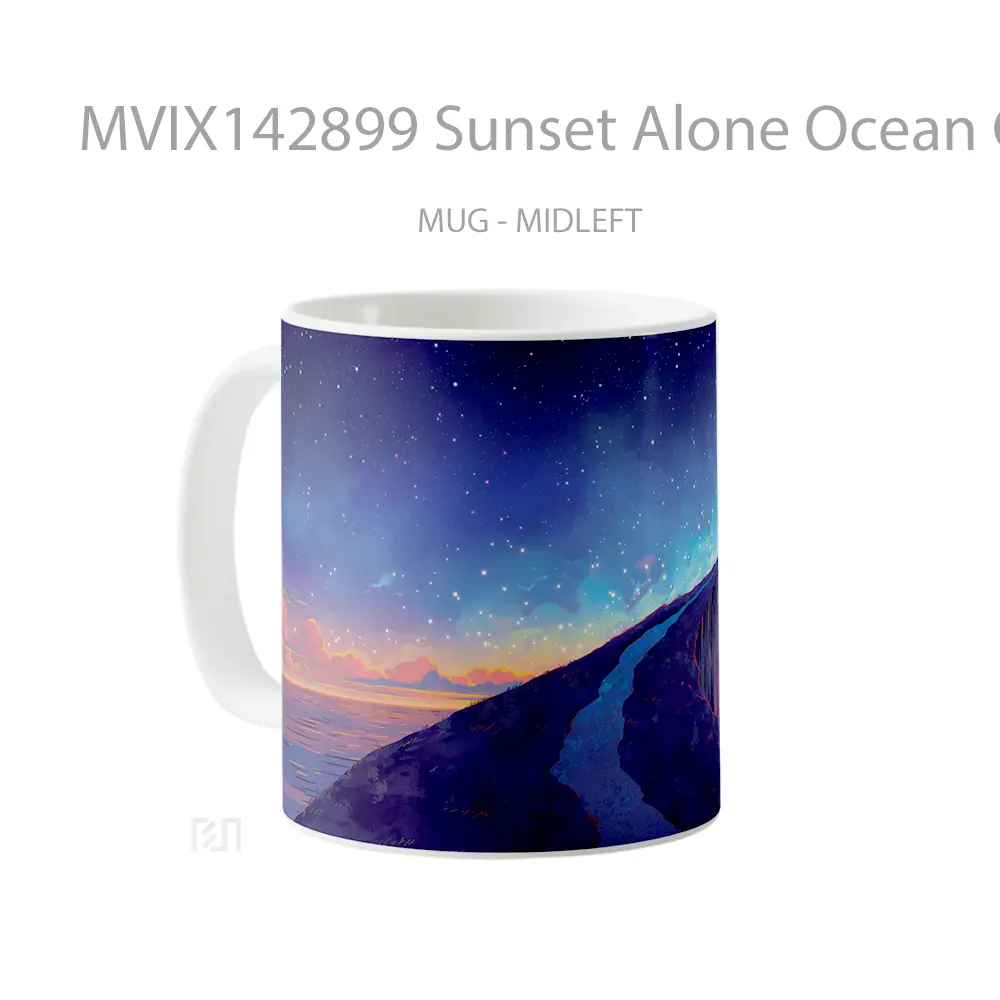 Mug Sunset Alone Ocean Cliff Scenery Digital Art Gelas Pemandangan Alam - All-side / Desain