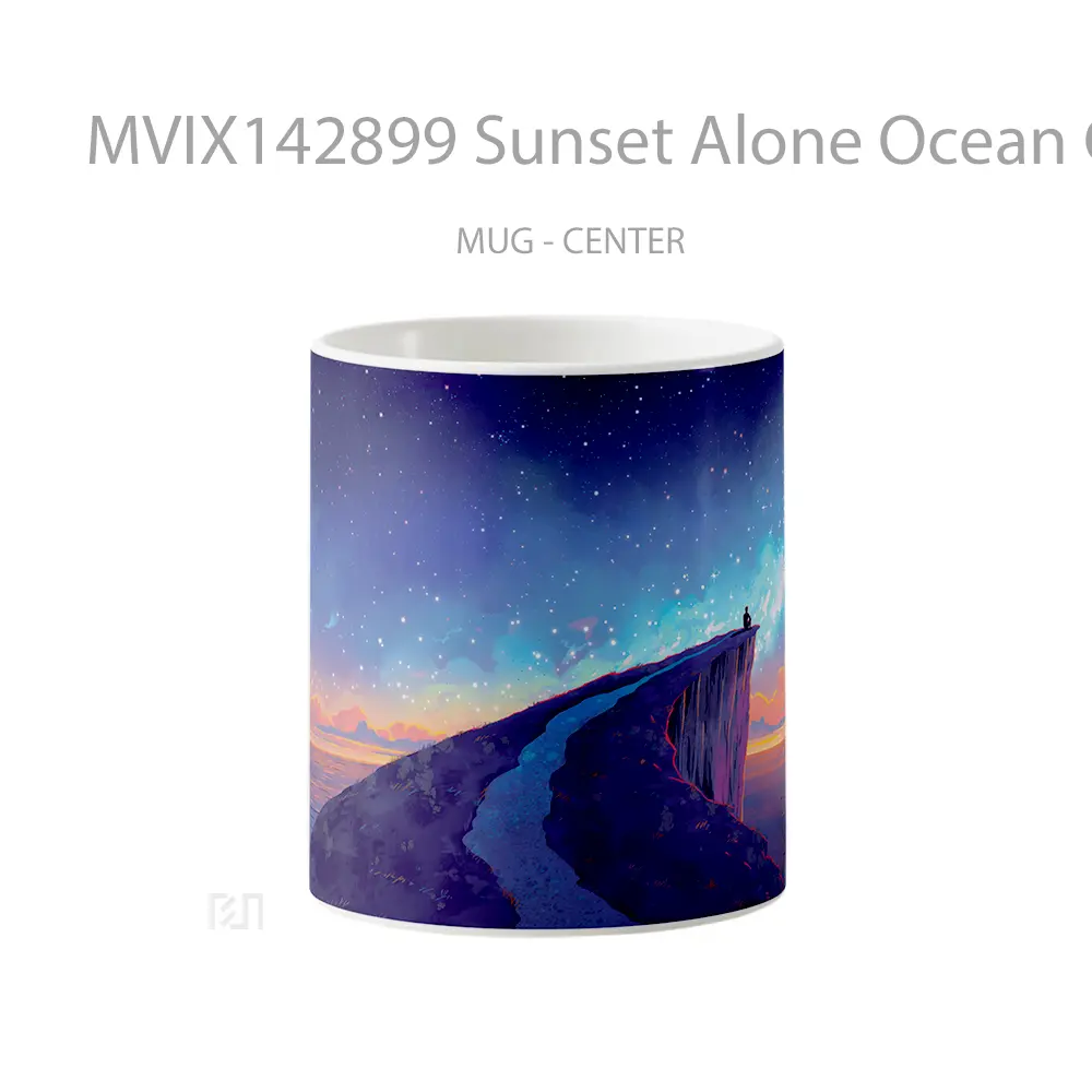 Mug Sunset Alone Ocean Cliff Scenery Digital Art Gelas Pemandangan Alam