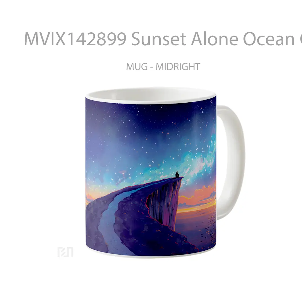Mug Sunset Alone Ocean Cliff Scenery Digital Art Gelas Pemandangan Alam - All-side / Desain