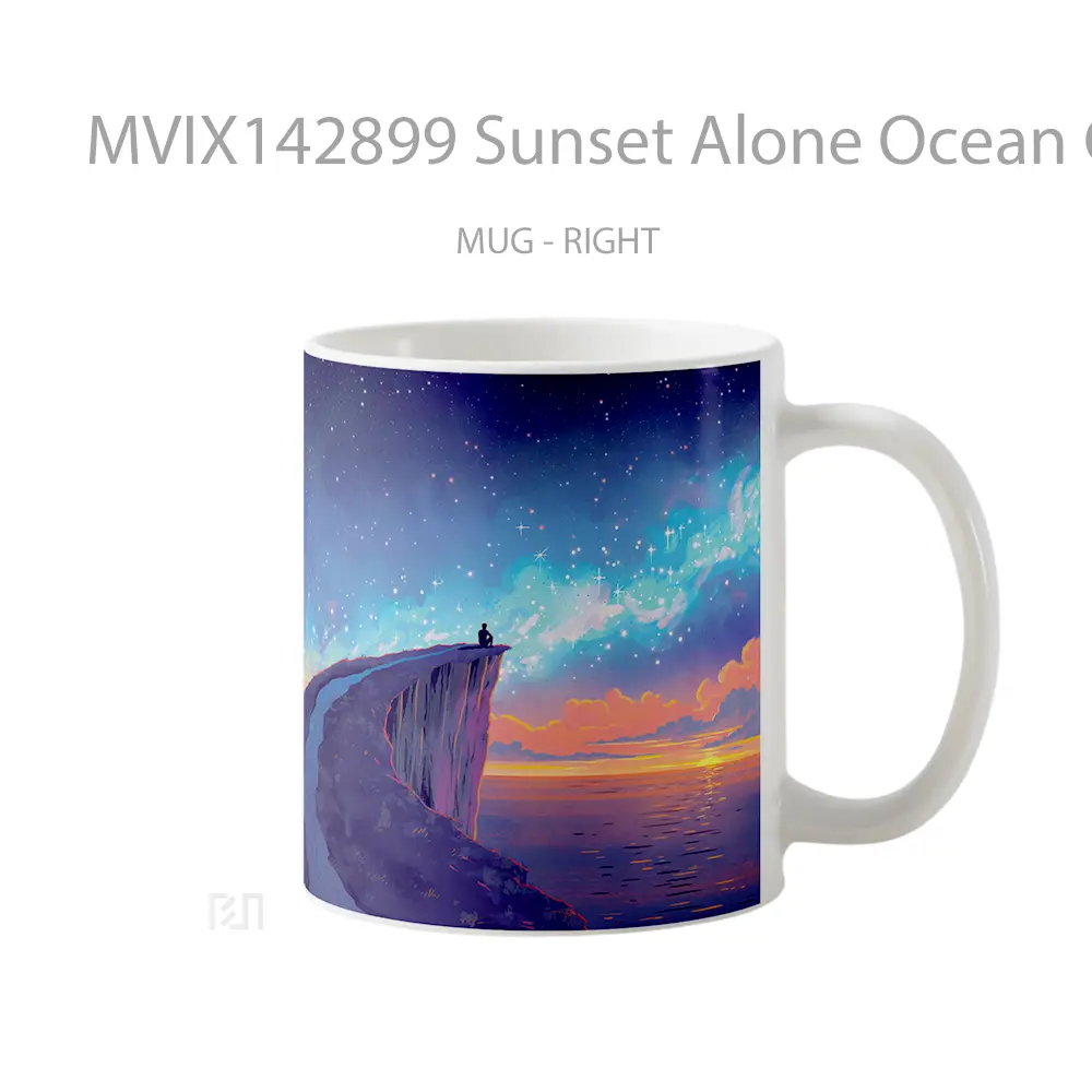 Mug Sunset Alone Ocean Cliff Scenery Digital Art Gelas Pemandangan Alam - All-side / Desain