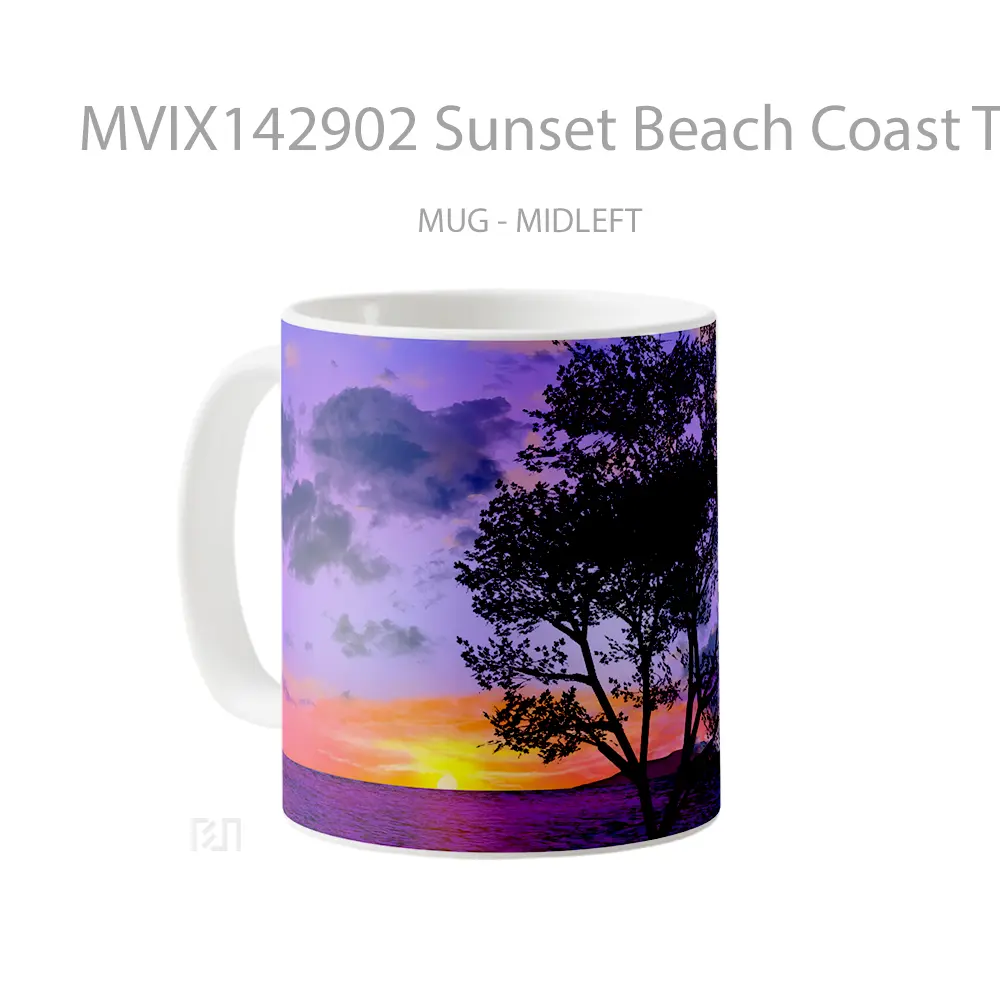 Mug Sunset Beach Coast Tree Silhouette Scenery Gelas Pemandangan Alam - All-side / Desain