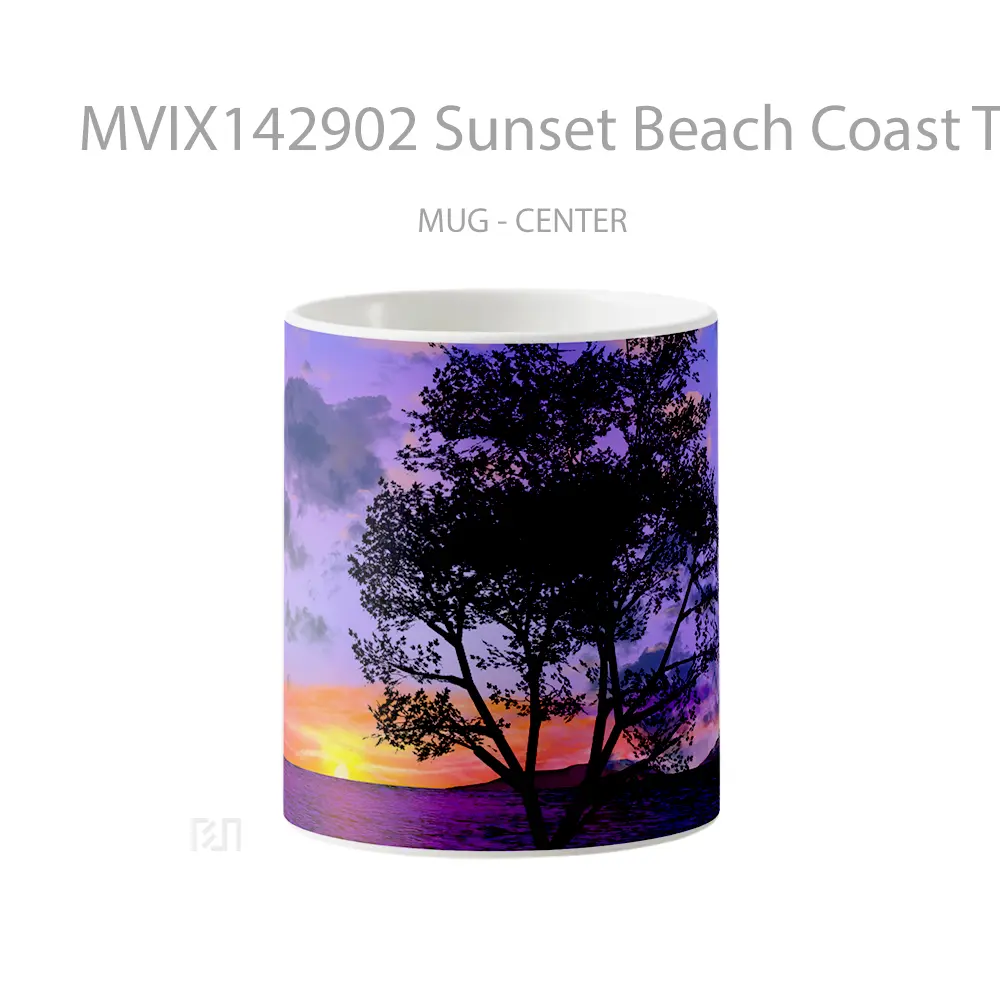 Mug Sunset Beach Coast Tree Silhouette Scenery Gelas Pemandangan Alam