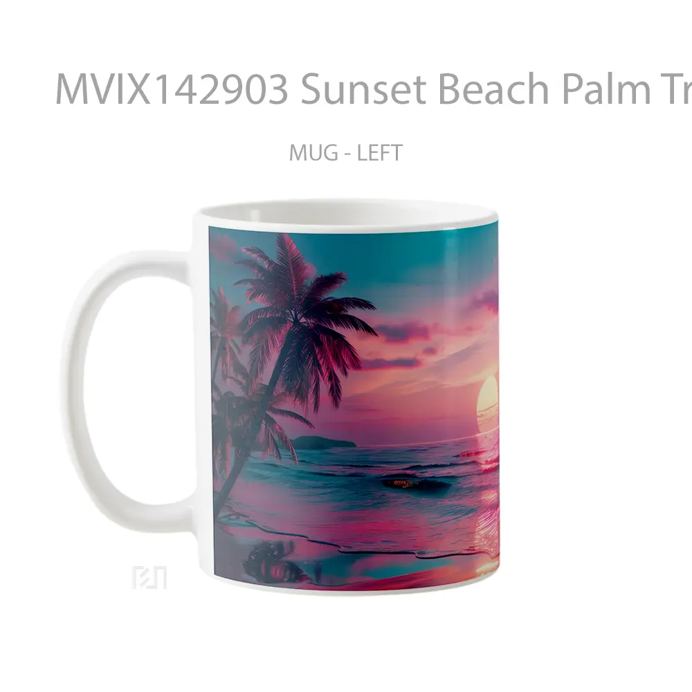 Mug Sunset Beach Palm Trees Digital Art Scenery Gelas Pemandangan Alam - All-side / Desain