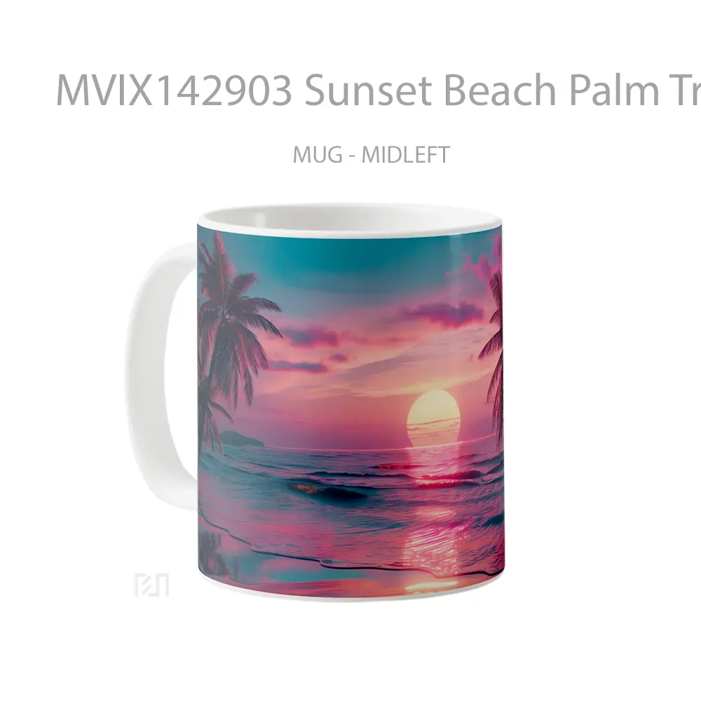 Mug Sunset Beach Palm Trees Digital Art Scenery Gelas Pemandangan Alam - All-side / Desain