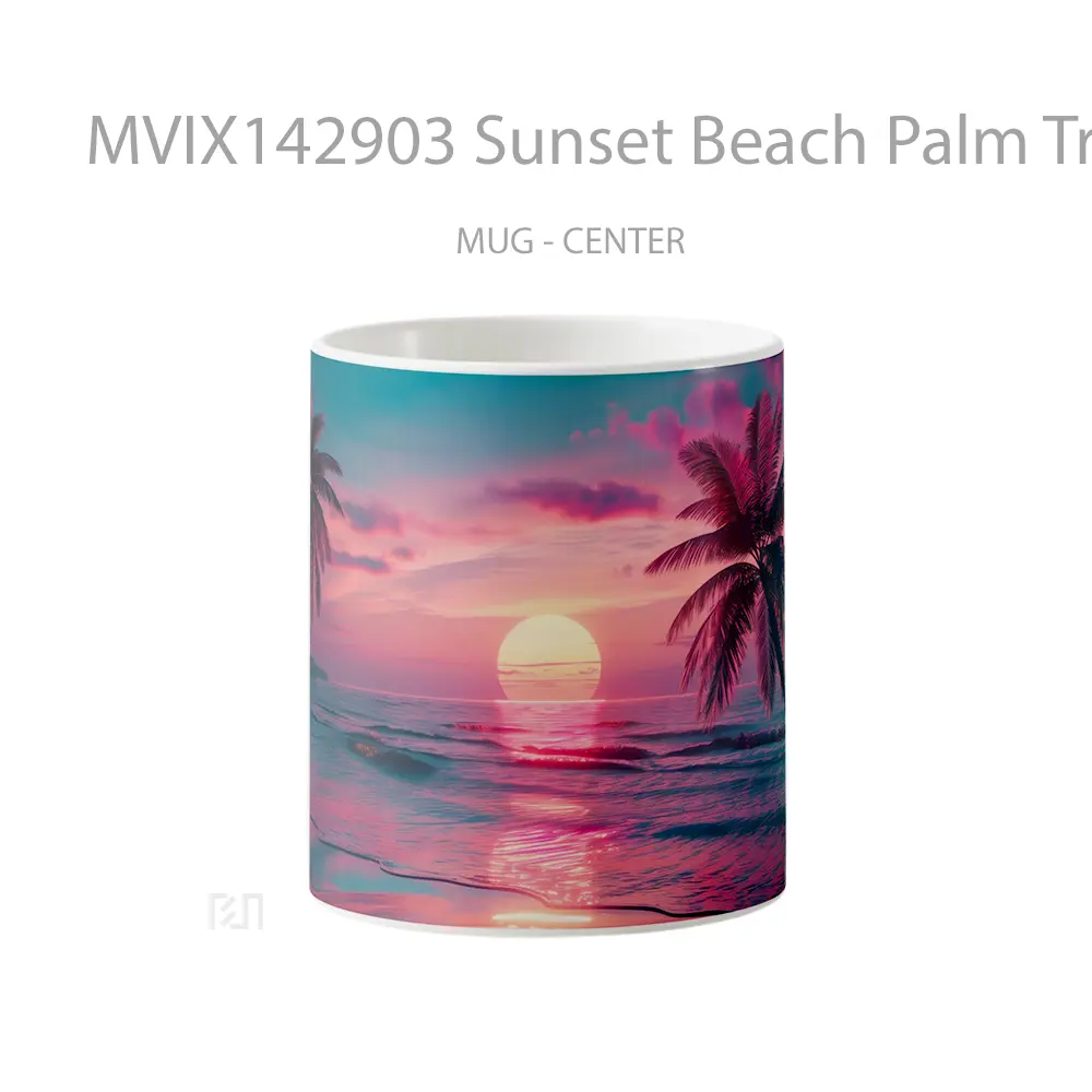 Mug Sunset Beach Palm Trees Digital Art Scenery Gelas Pemandangan Alam