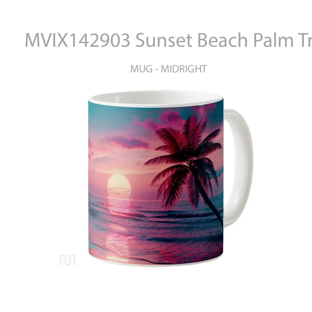 Mug Sunset Beach Palm Trees Digital Art Scenery Gelas Pemandangan Alam - All-side / Desain