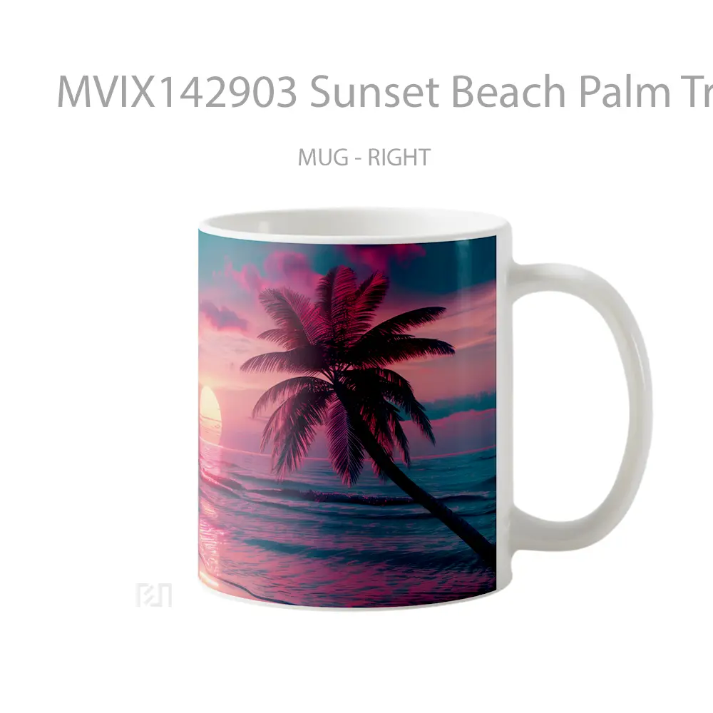 Mug Sunset Beach Palm Trees Digital Art Scenery Gelas Pemandangan Alam - All-side / Desain