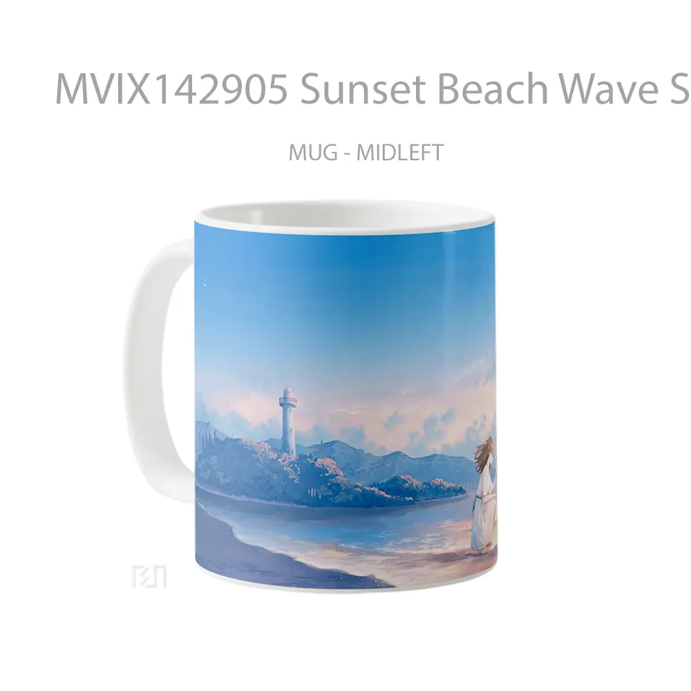 Mug Sunset Beach Wave Scenery Anime Girl Cangkir Anime - All-side / Desain