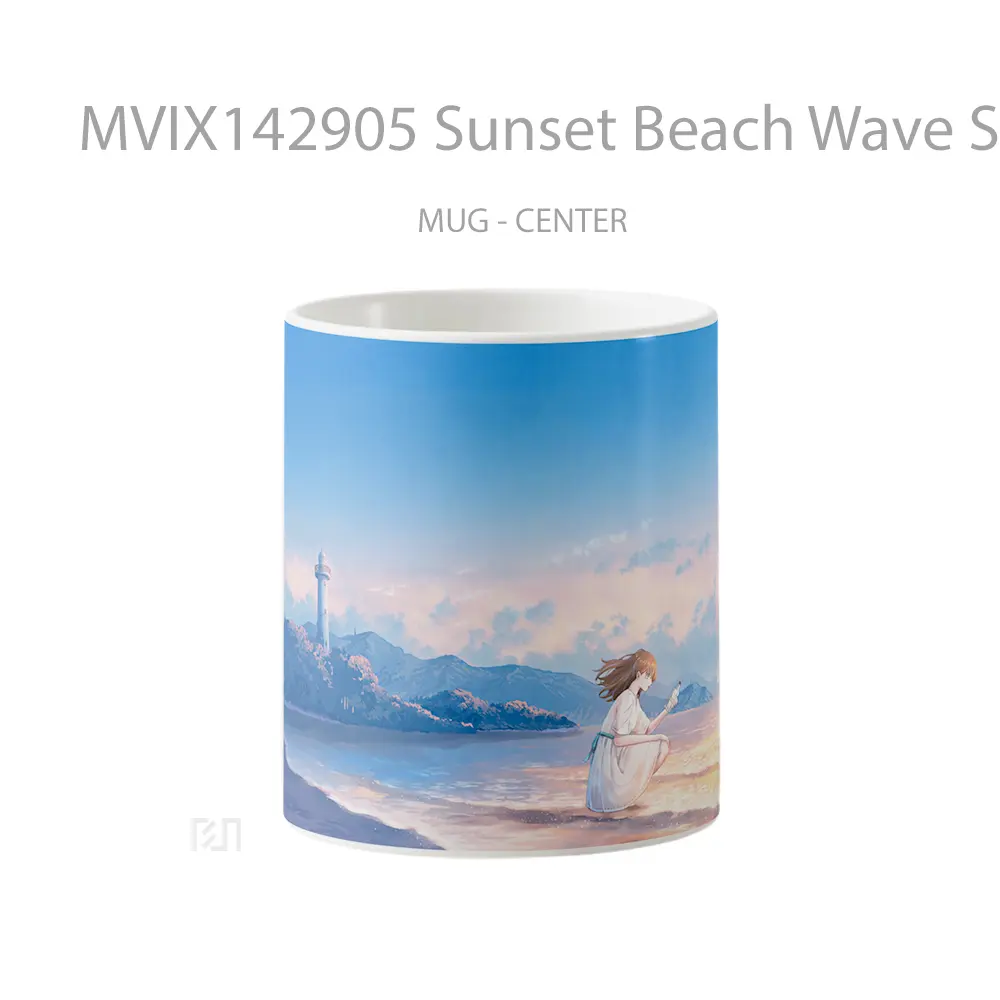 Mug Sunset Beach Wave Scenery Anime Girl Cangkir Anime