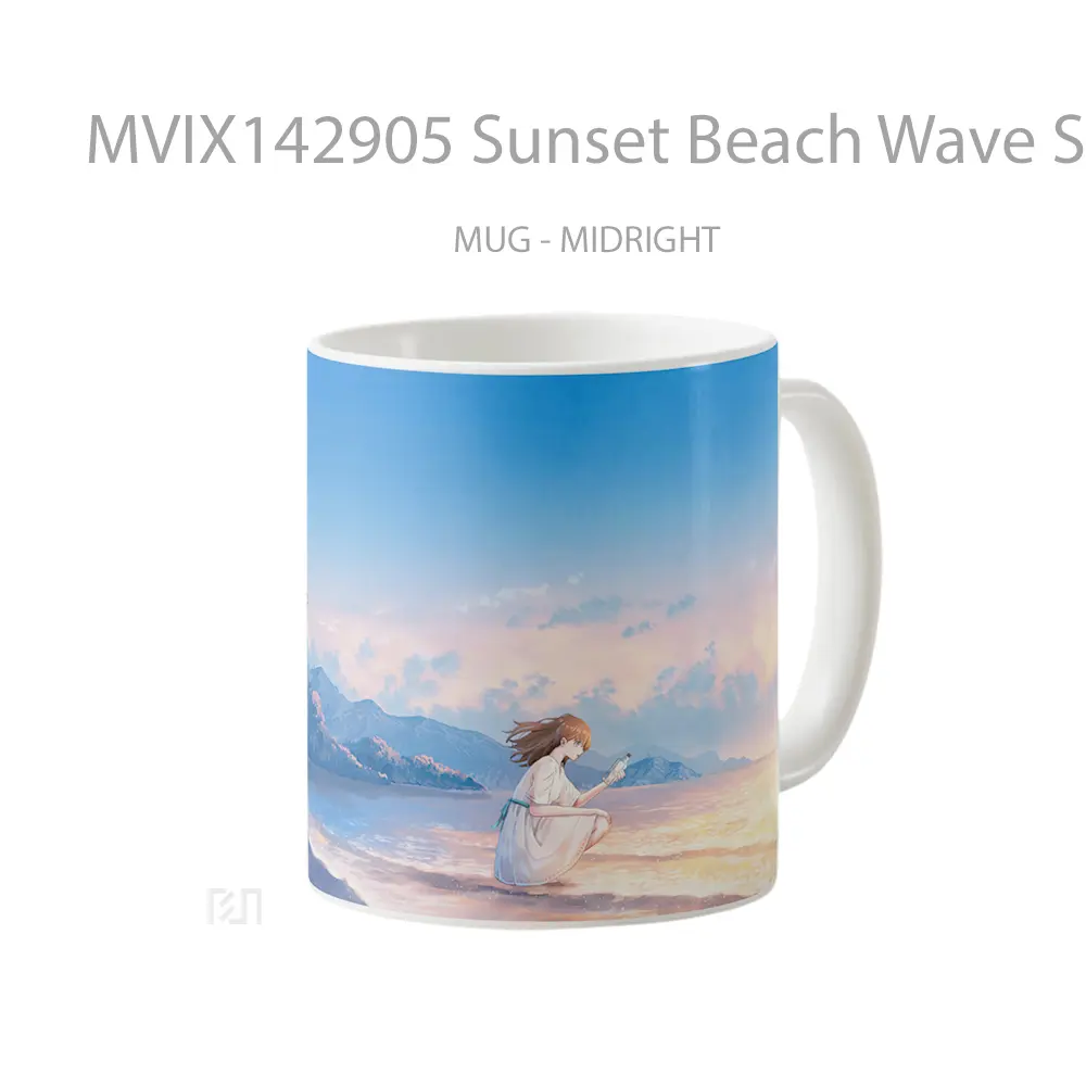 Mug Sunset Beach Wave Scenery Anime Girl Cangkir Anime - All-side / Desain