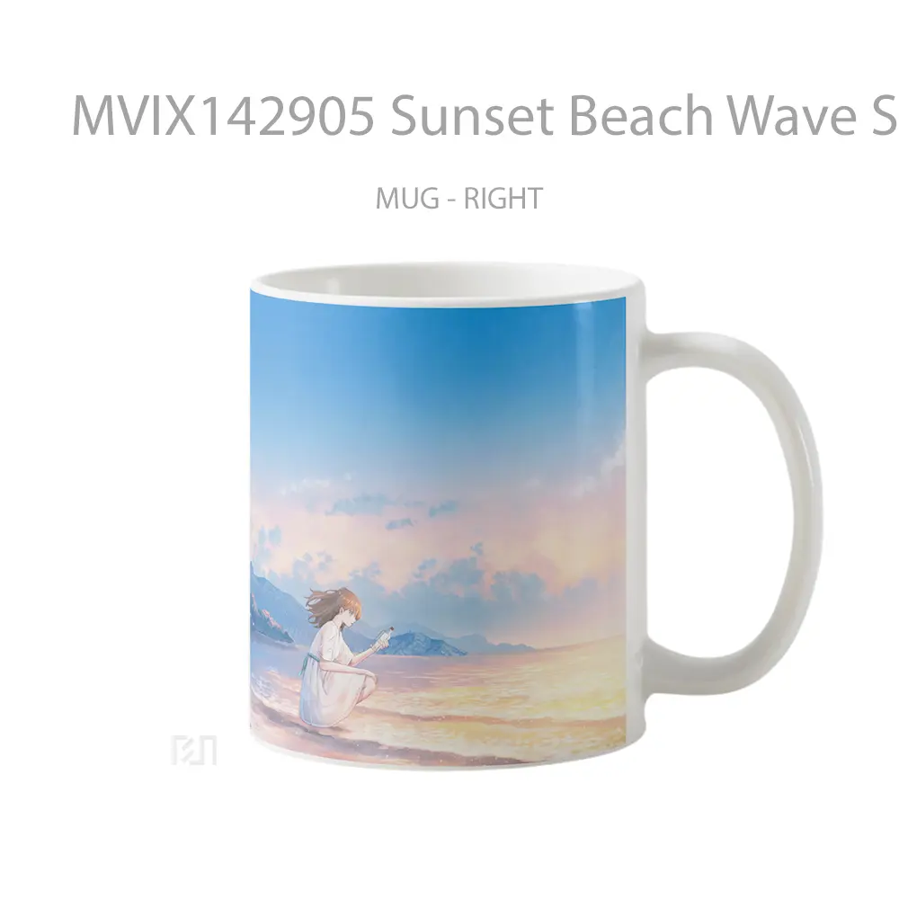 Mug Sunset Beach Wave Scenery Anime Girl Cangkir Anime - All-side / Desain