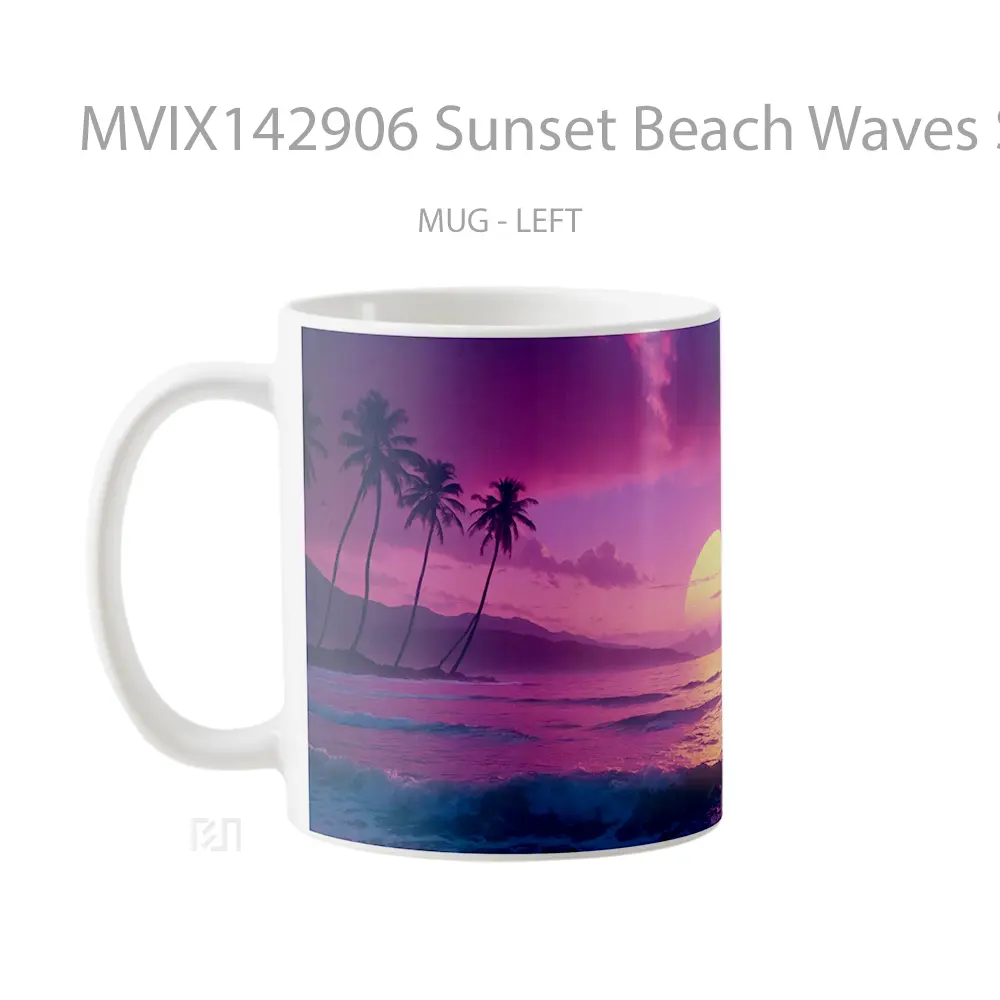 Mug Sunset Beach Waves Scenery Digital Art Gelas Pemandangan Alam - All-side / Desain