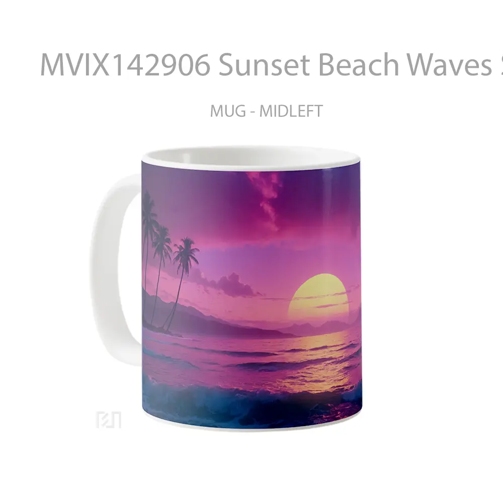 Mug Sunset Beach Waves Scenery Digital Art Gelas Pemandangan Alam - All-side / Desain