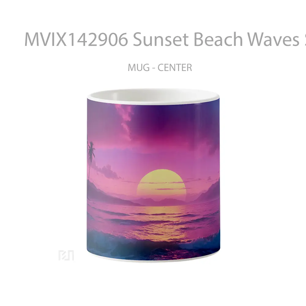 Mug Sunset Beach Waves Scenery Digital Art Gelas Pemandangan Alam