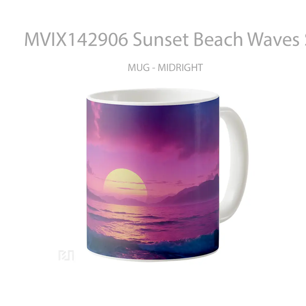 Mug Sunset Beach Waves Scenery Digital Art Gelas Pemandangan Alam - All-side / Desain