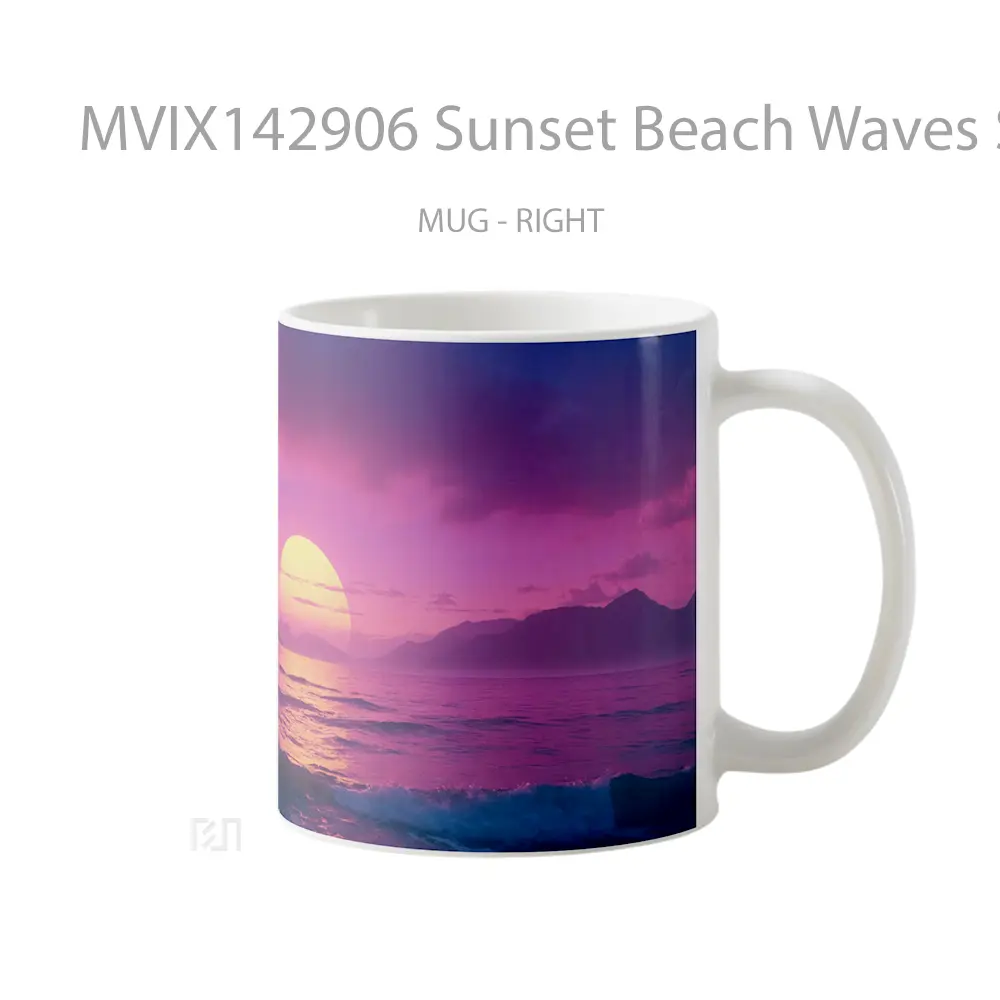 Mug Sunset Beach Waves Scenery Digital Art Gelas Pemandangan Alam - All-side / Desain