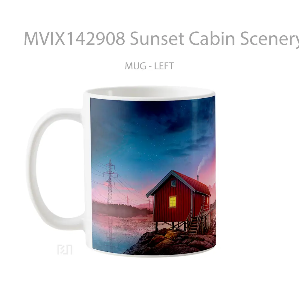 Mug Sunset Cabin Scenery Digital Art Gelas Pemandangan Alam - All-side / Desain
