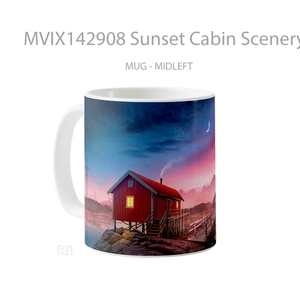 Mug Sunset Cabin Scenery Digital Art Gelas Pemandangan Alam - All-side / Desain