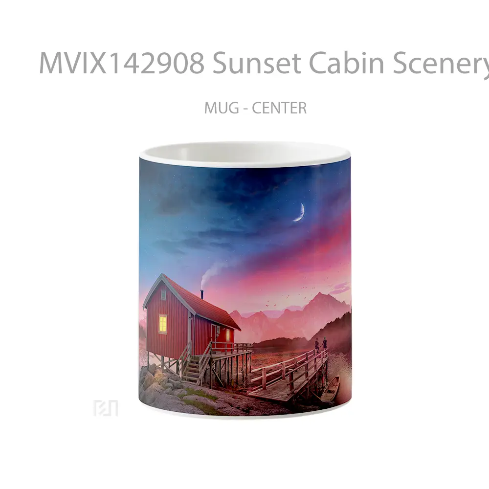 Mug Sunset Cabin Scenery Digital Art Gelas Pemandangan Alam