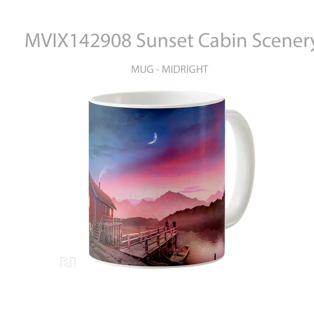 Mug Sunset Cabin Scenery Digital Art Gelas Pemandangan Alam - All-side / Desain