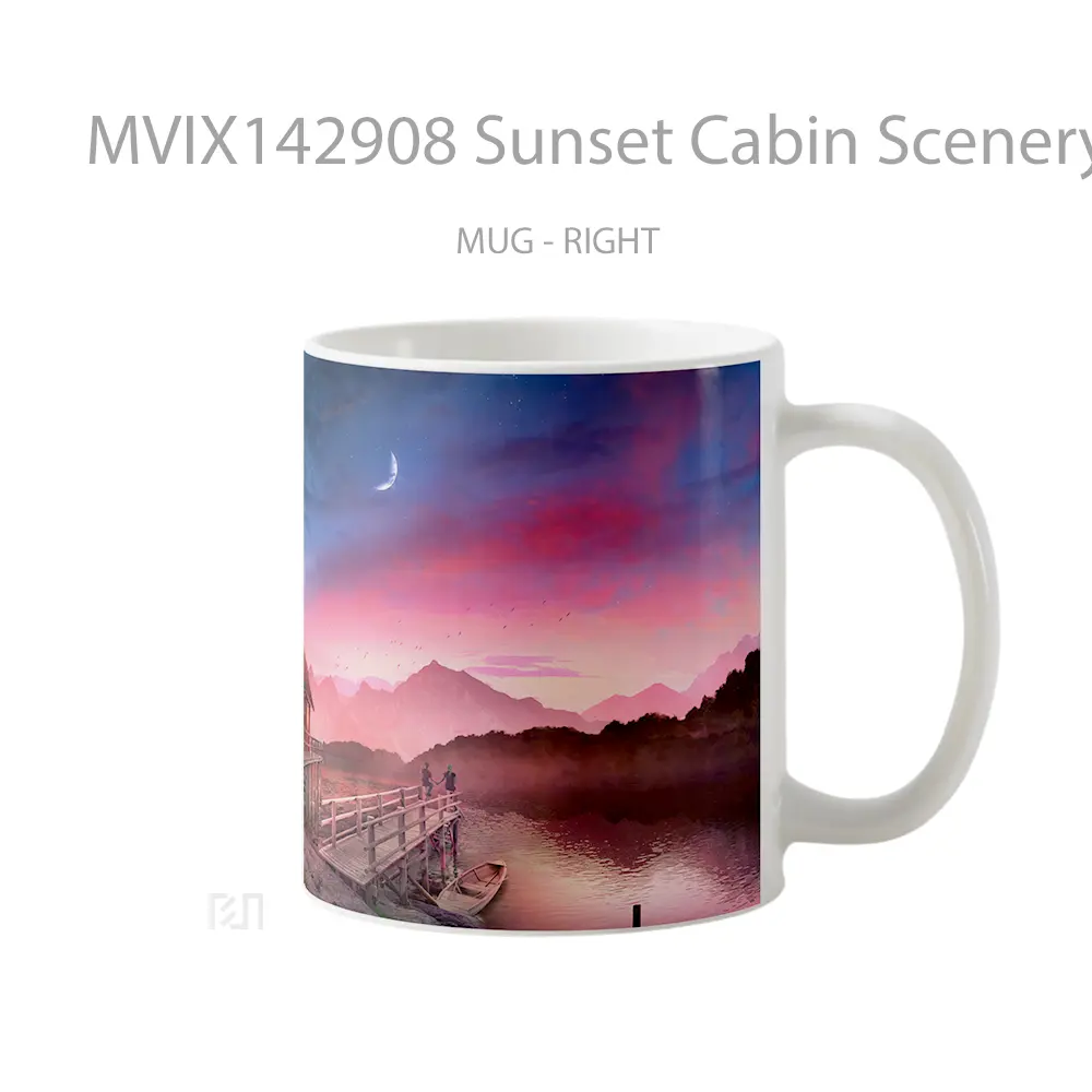 Mug Sunset Cabin Scenery Digital Art Gelas Pemandangan Alam - All-side / Desain