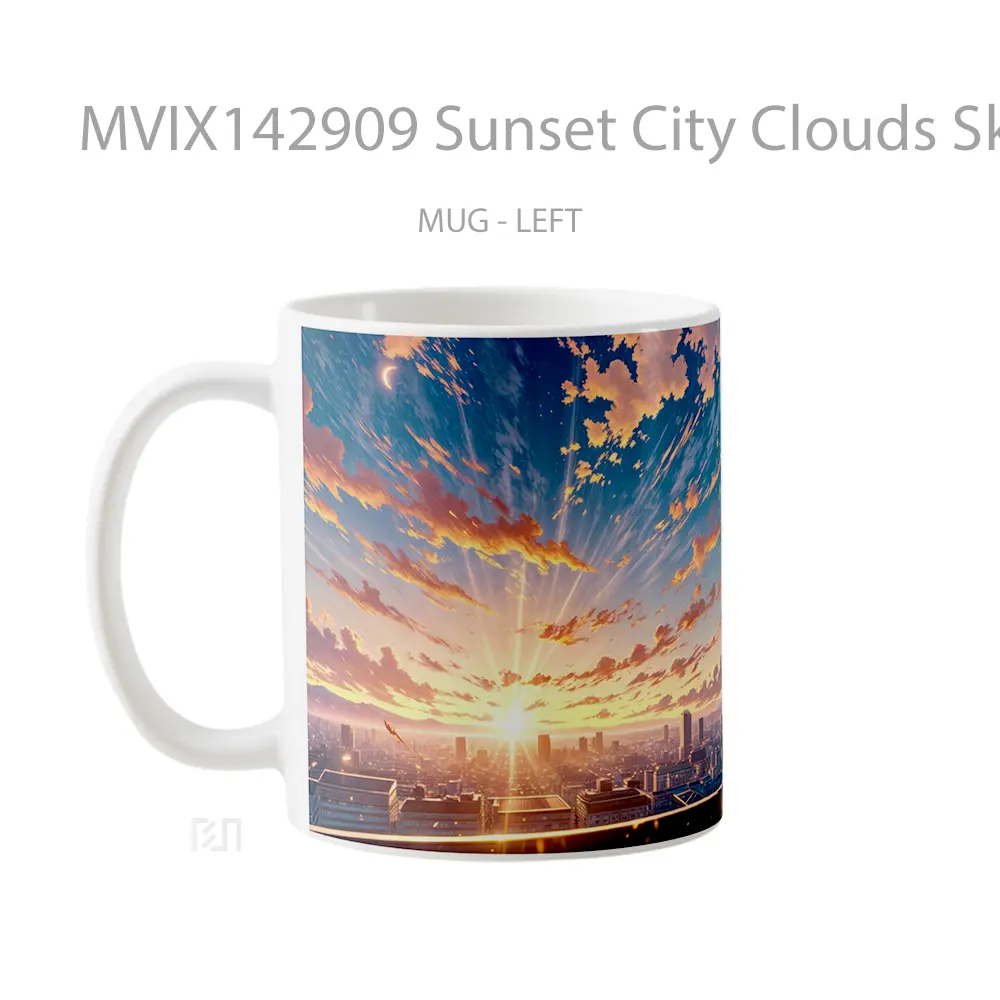 Mug Sunset City Clouds Sky Anime Art Scenery Cangkir Anime - All-side / Desain