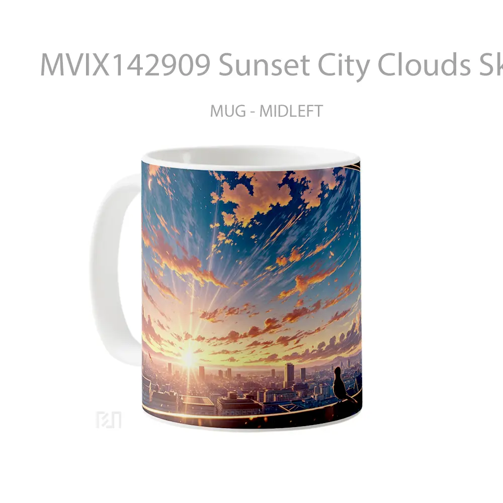 Mug Sunset City Clouds Sky Anime Art Scenery Cangkir Anime - All-side / Desain