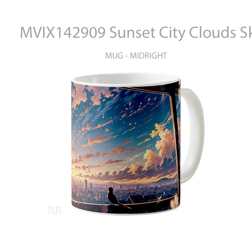 Mug Sunset City Clouds Sky Anime Art Scenery Cangkir Anime - All-side / Desain