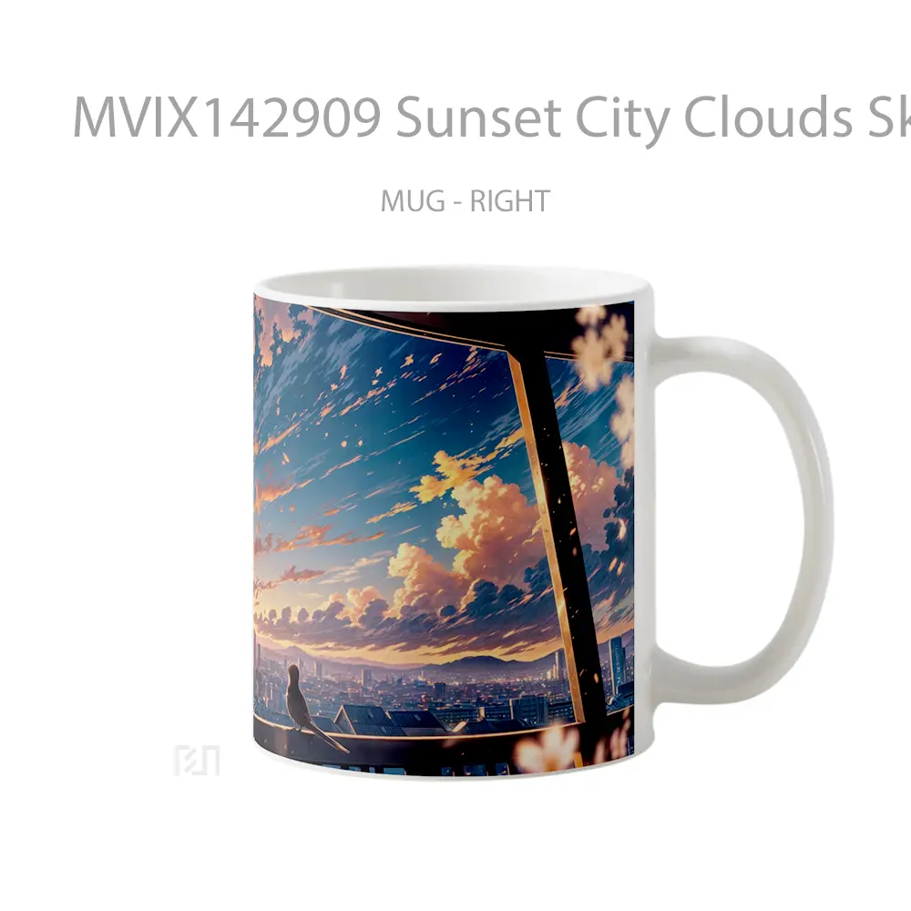 Mug Sunset City Clouds Sky Anime Art Scenery Cangkir Anime - All-side / Desain
