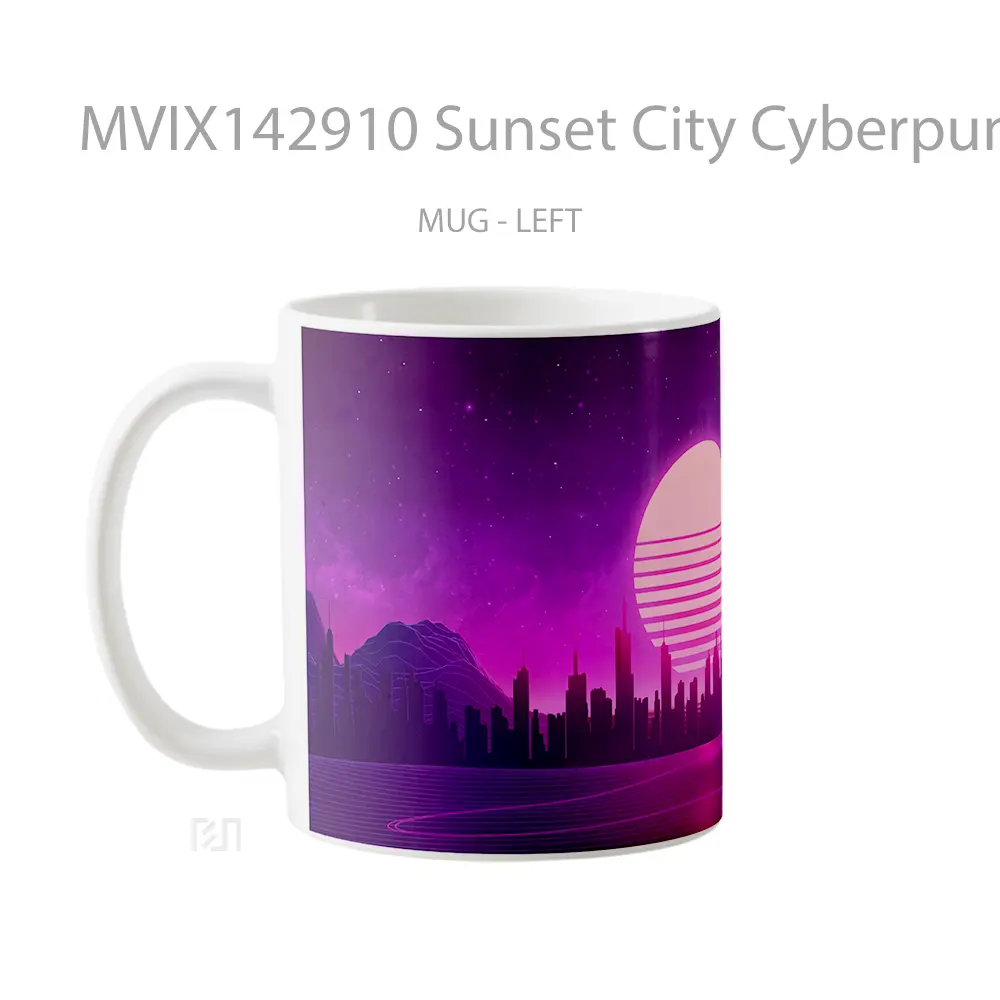 Mug Sunset City Cyberpunk Synthwave Digital Art Gelas Pemandangan Alam - All-side / Desain