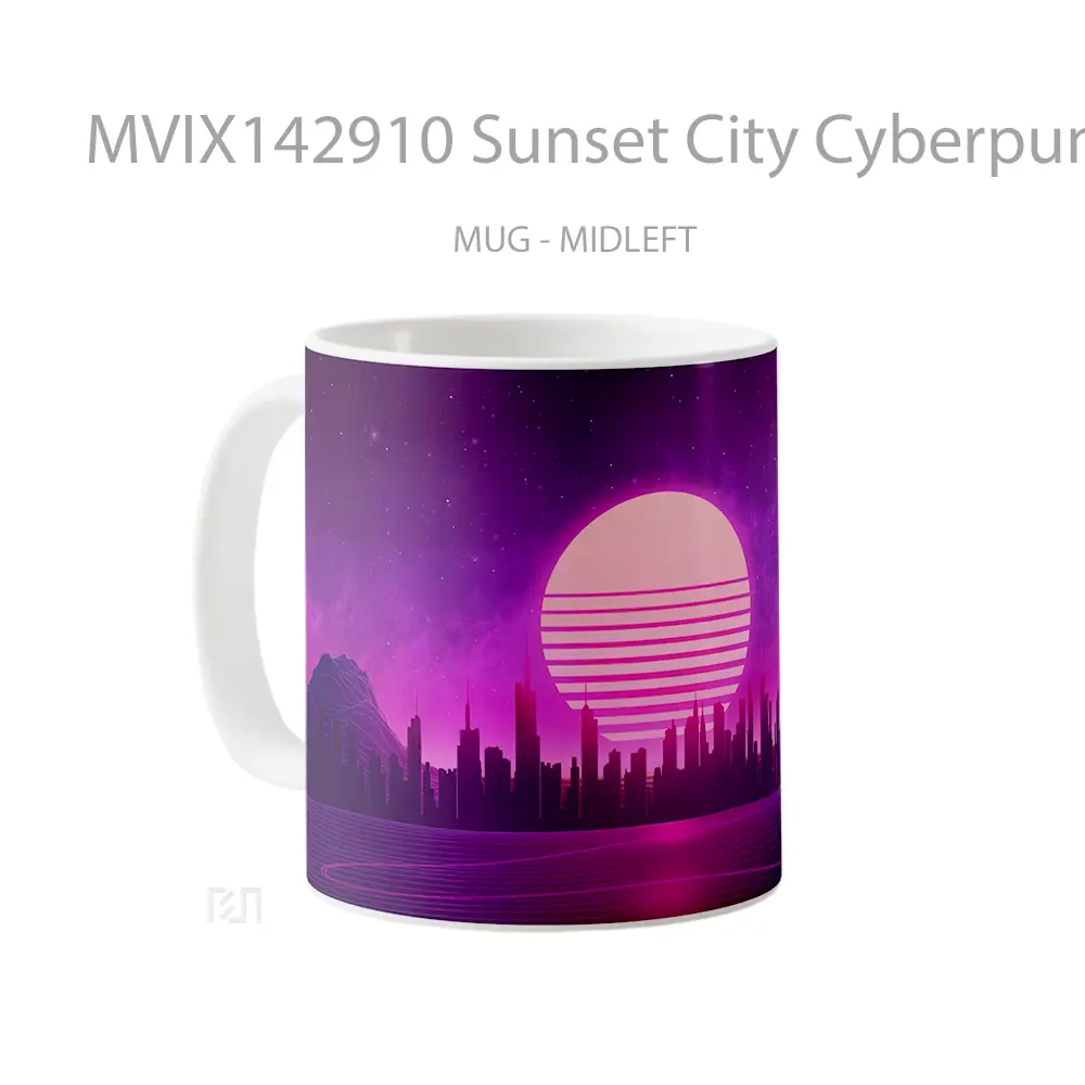 Mug Sunset City Cyberpunk Synthwave Digital Art Gelas Pemandangan Alam - All-side / Desain
